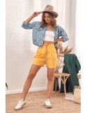 Pantaloni scurți cu talie înaltă cu model în relief, galben MP47359 - Magazin online - Boutique